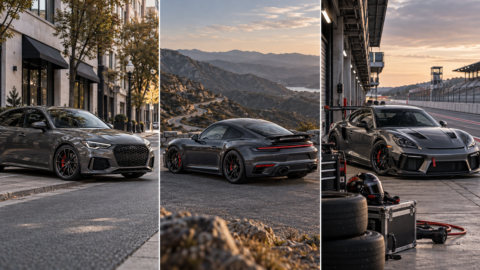 Visual comparison of everyday driving, mountain-road driving and track-day use